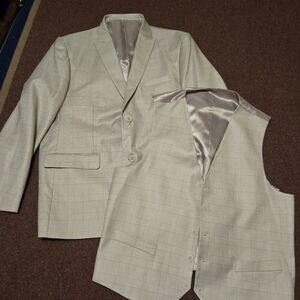 Men's Suit Jacket And Vest Alain Dupetit Tan Size 44 See Measurements